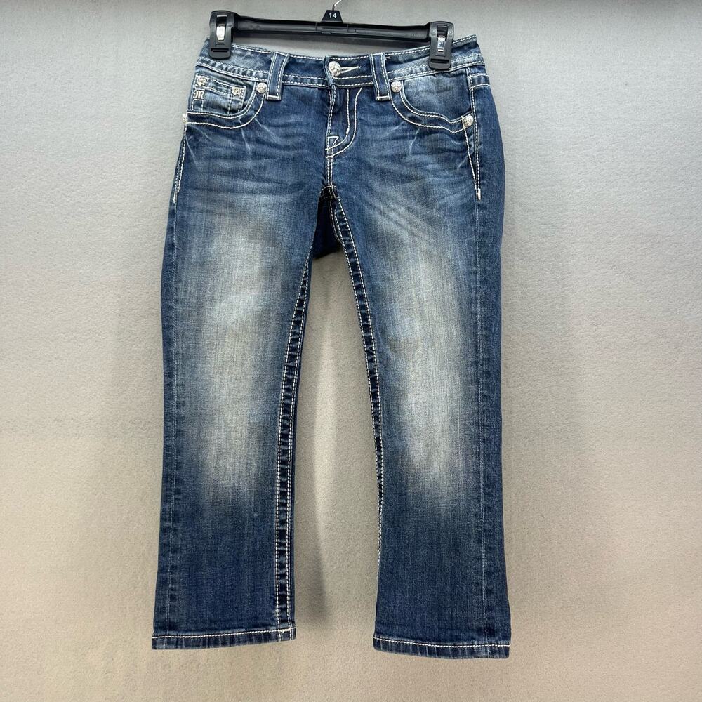 Miss Me Jeans Women's 25 (0) Dark Blue Signature Cuffed Capri Zipper Moto - Picture 3 of 14